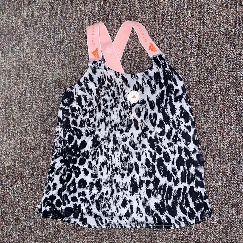 Adidas by Stella McCartney Black & White Leopard Print Women's Tank Top